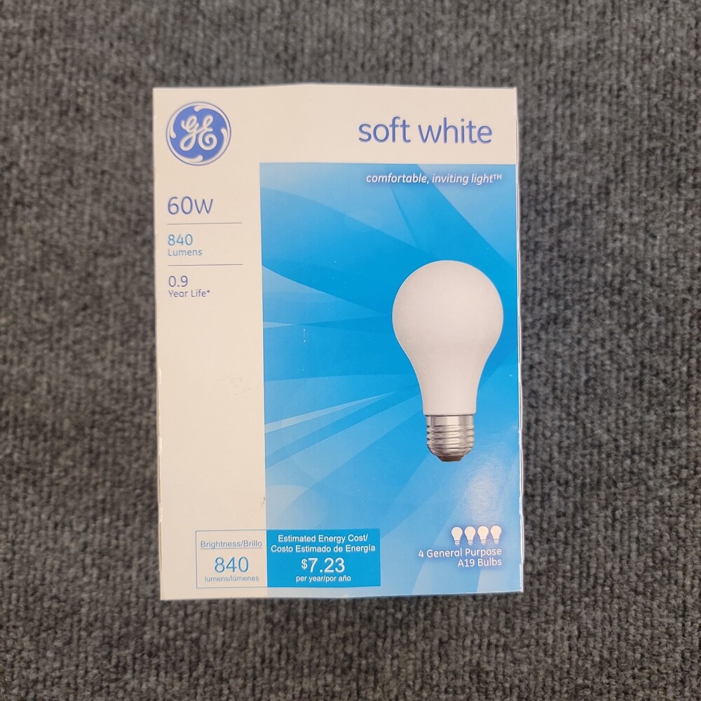 1 pack of 4 GE (Old Style) Soft White 60w A19 General Purpose Light Bulbs